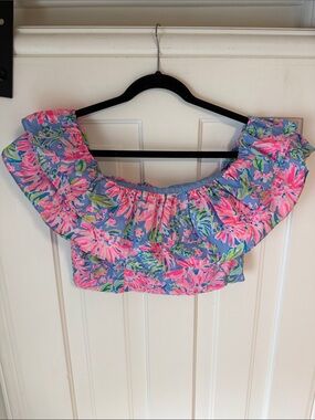 Lilly Pulitzer Pink and Blue Floral Ruffle Crop Top